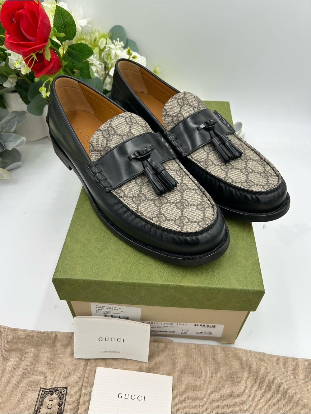 Men's Gucci, GG Supreme tassel loafers size 11.5 fits 12 US made in Italy - Picture 4 of 11